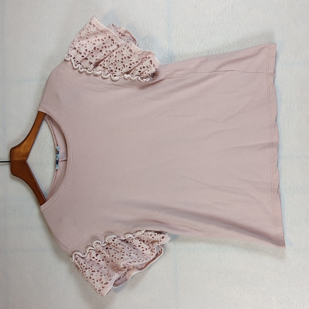 She + Sky Pink Ruffle‎ Sleeve Women's Top Shirt S